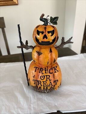 Halloween Pumpkin Stack 'Trick or Treat' Decorative Figurine - Orange
